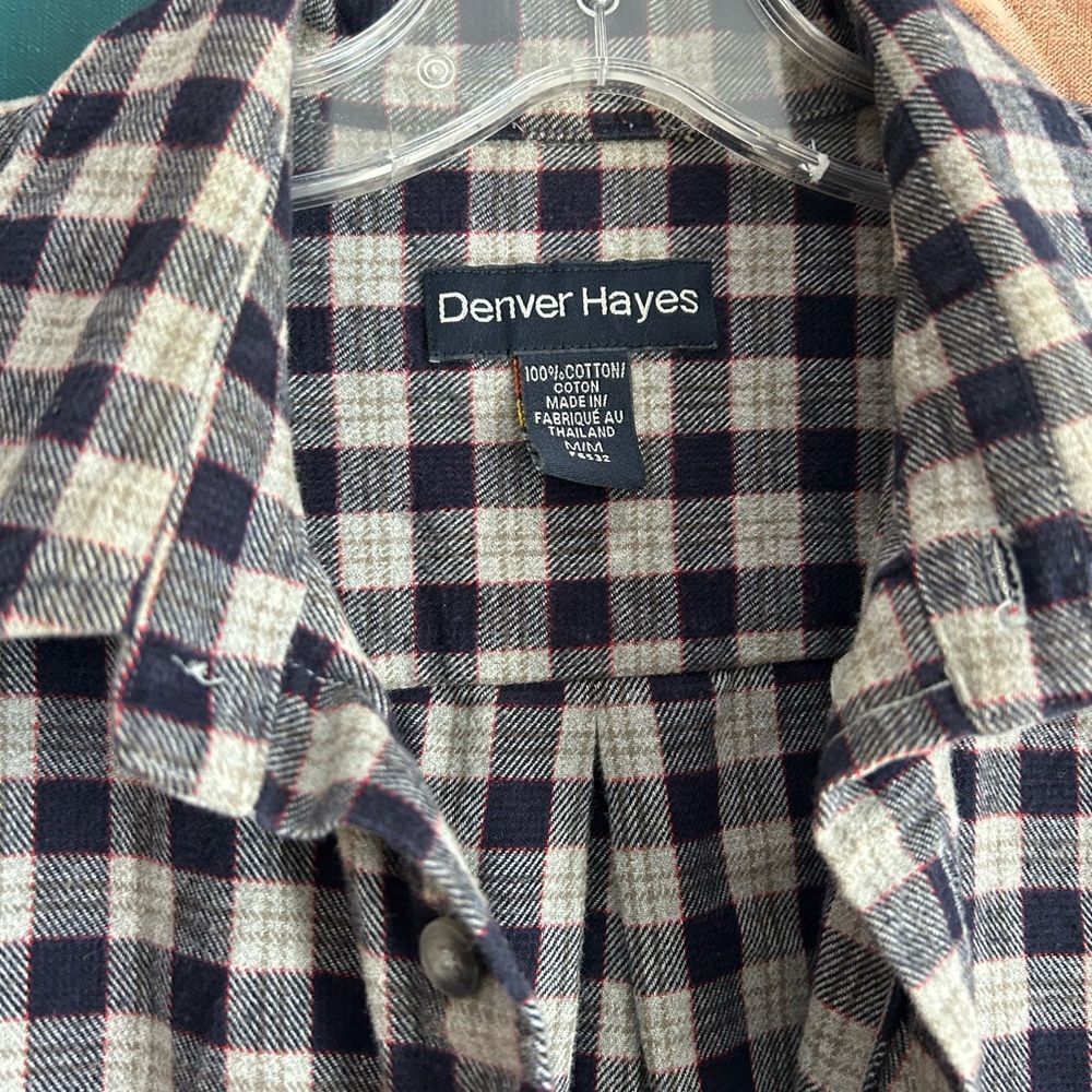 Denver Hayes Navy and White Plaid Flannel Shirt Medium - Picture 8 of 14